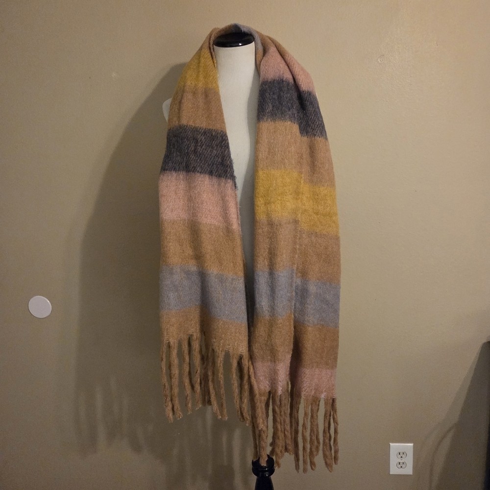AERIE Multicolored Striped Wool Blend Large Fringe Blanket Scarf Women's OSFA‎ - Picture 5 of 13